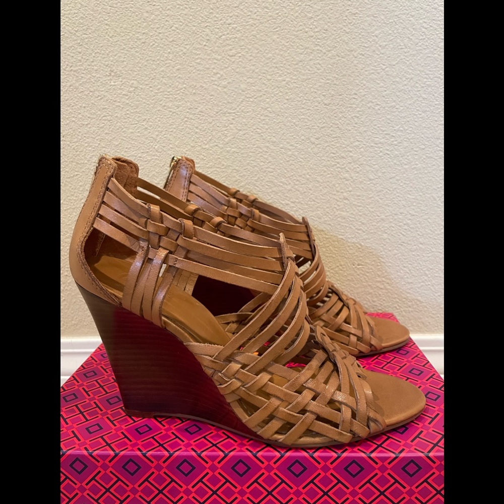 Tory Burch wedge heel zippered closed back sandals